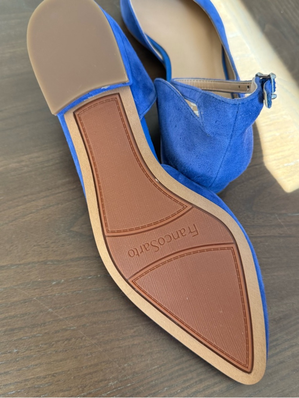 Franco Sarto Blue Suede Flats Pointed Toe Ankle Strap Size 8.5 - Picture 3 of 6